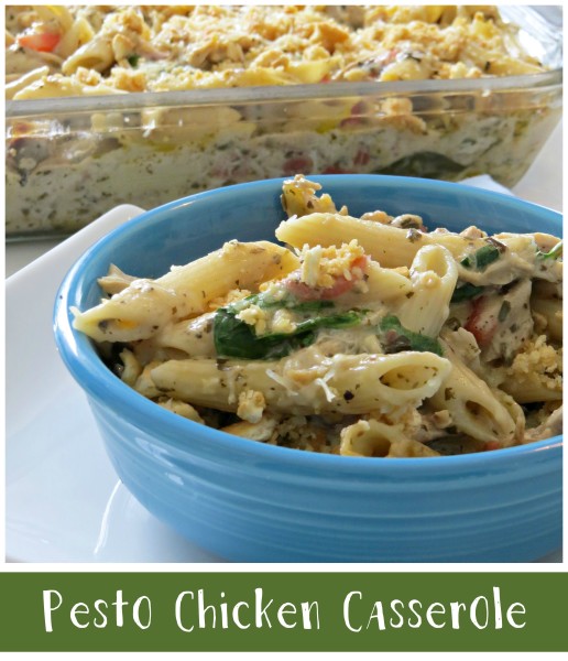 pesto chicken casserole recipe that"s creamy and delicious!