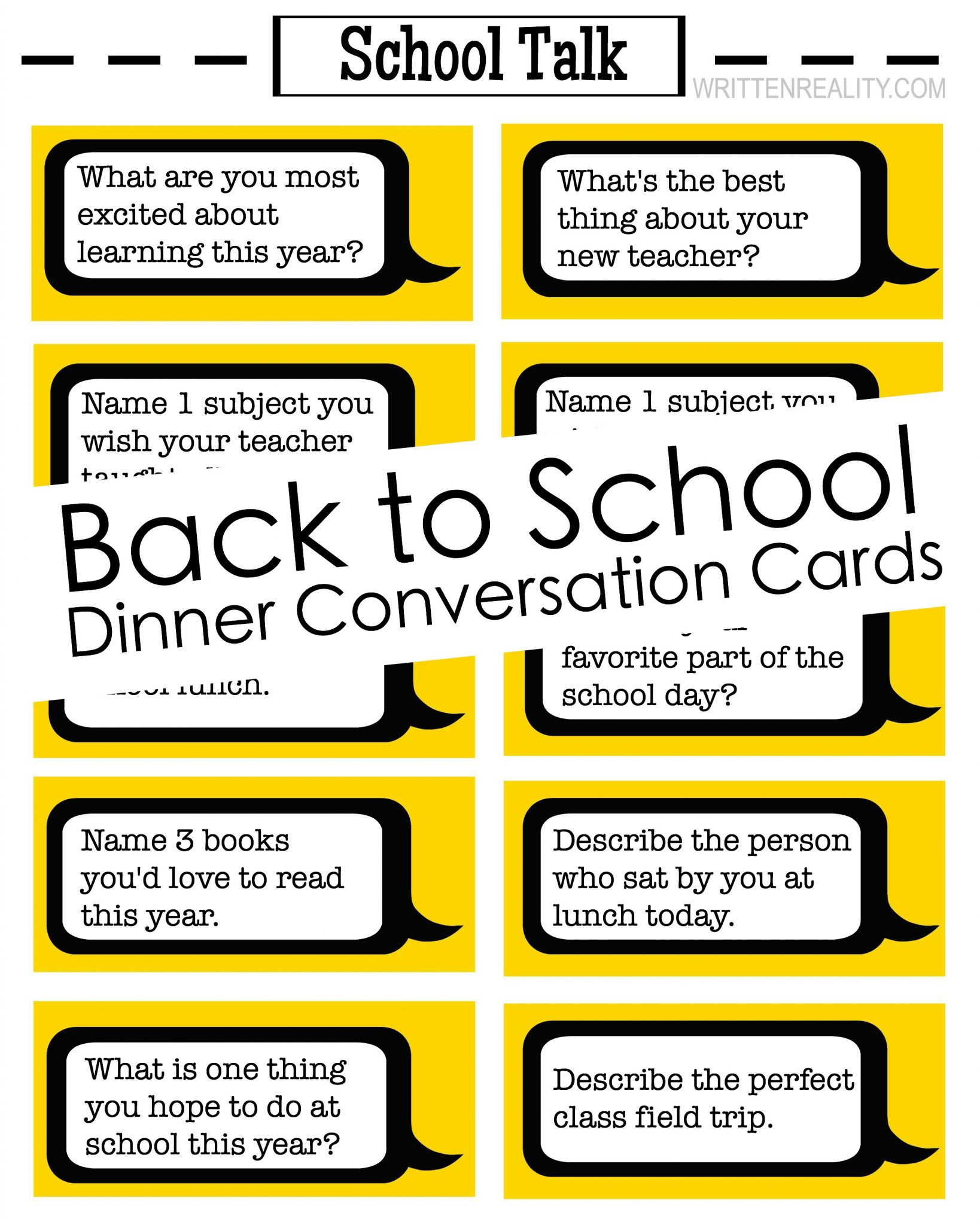 back to school conversation cards