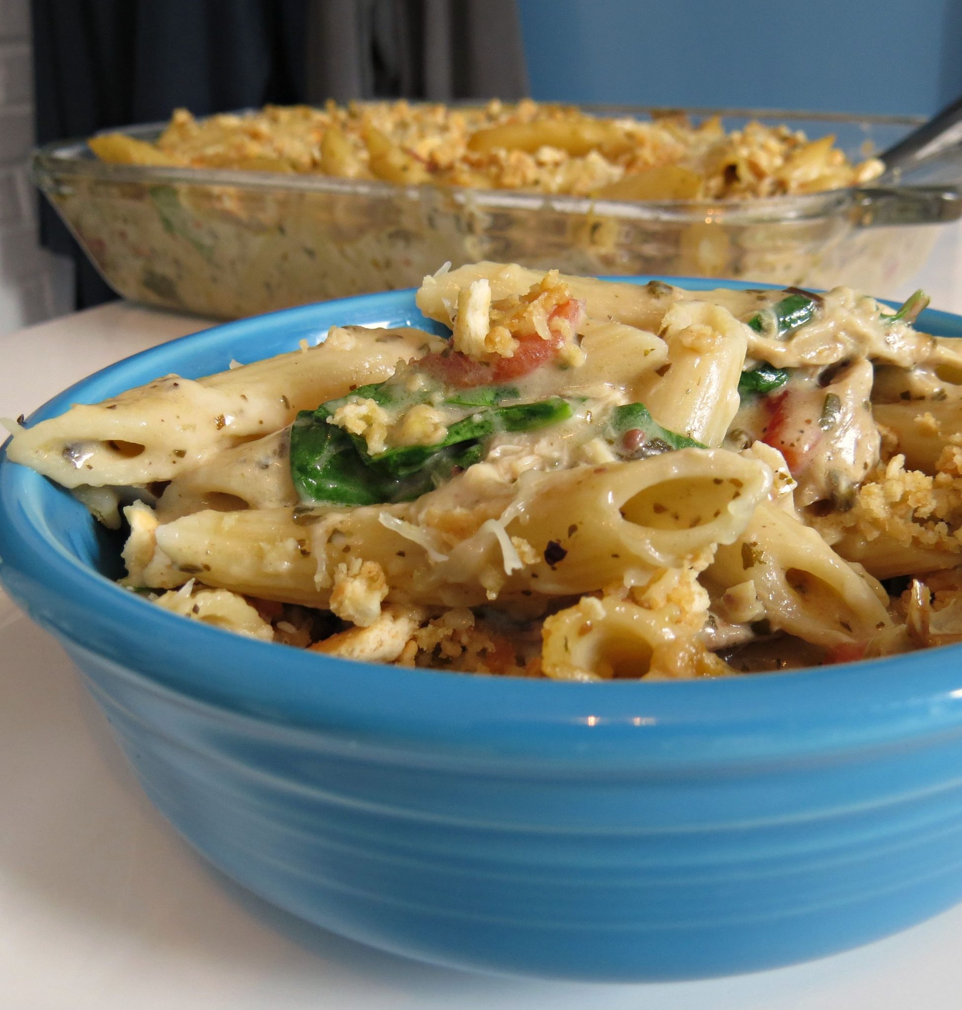 Pesto Chicken Casserole recipe that's creamy and delicious!