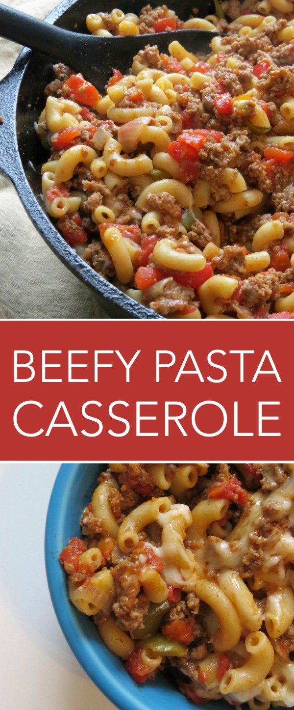 This Beefy Pasta Casserole recipe is a one dish favorite!