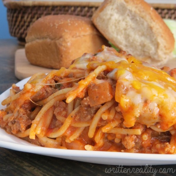 This Cheesy Baked Spaghetti recipe is my go-to easy dinner!!