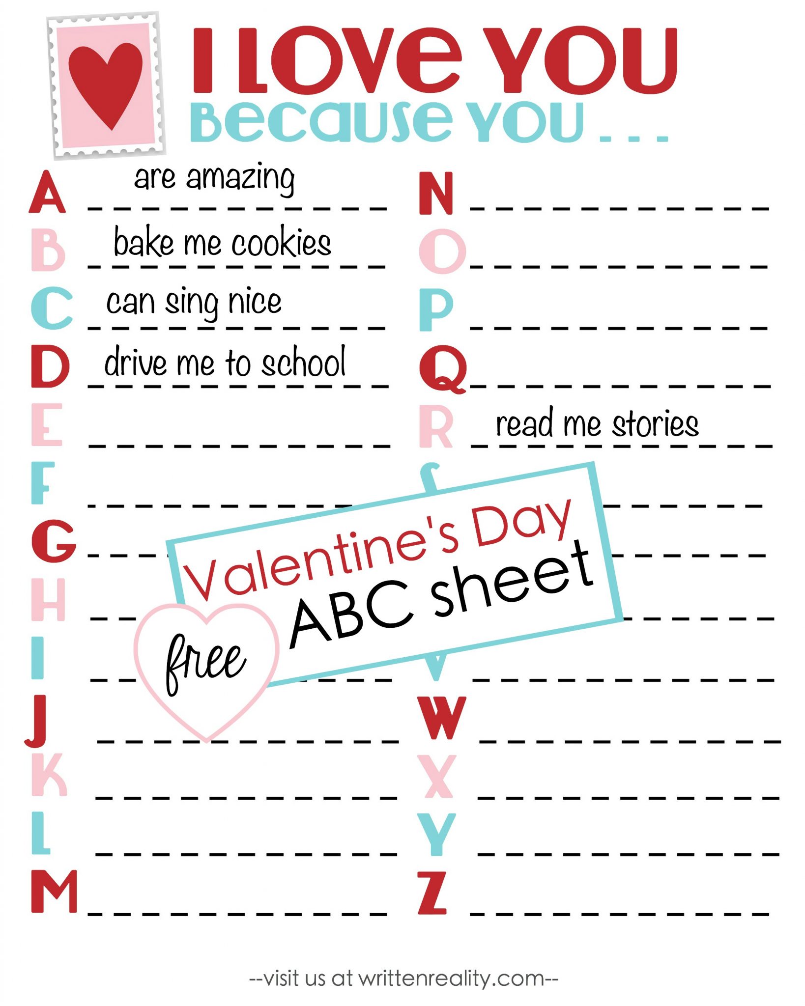 Here's a free Valentine's Day ABC Sheet to share!