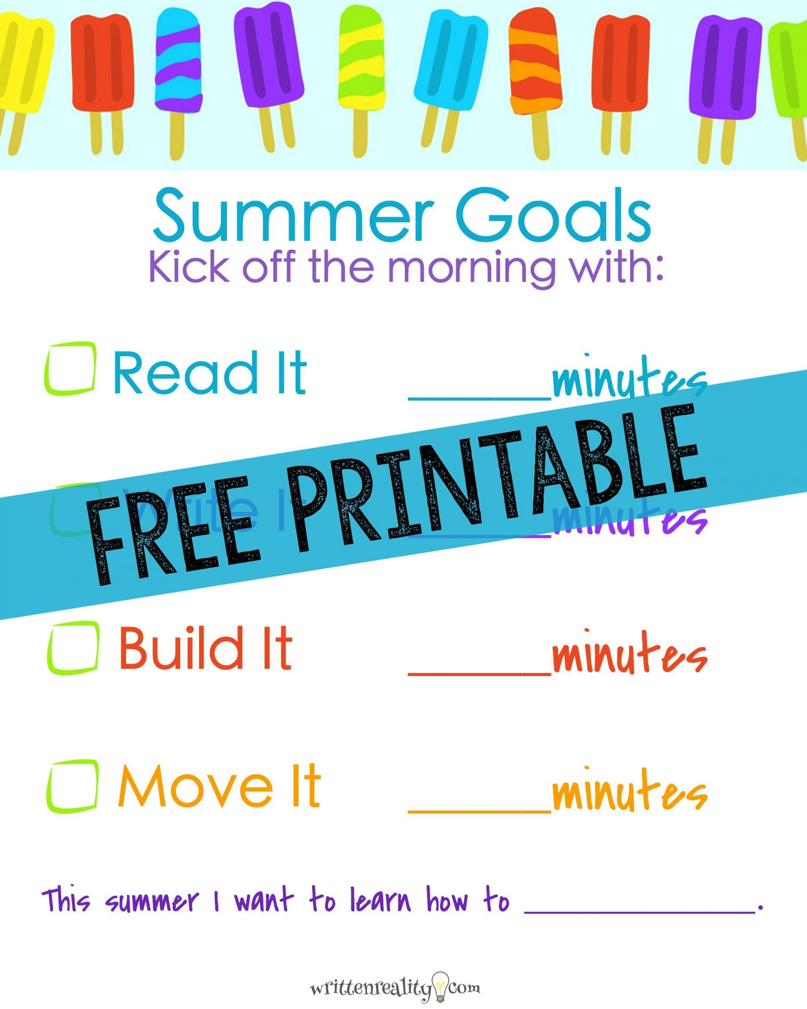 free summer activities for kids chart