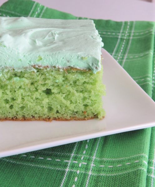 pistachio pudding cake with green frosting